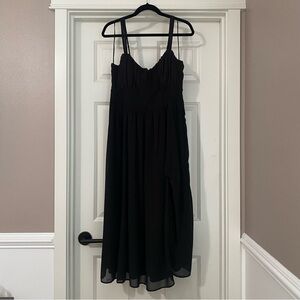 Abercrombie & Fitch Black Ruched Chiffon Midi Dress